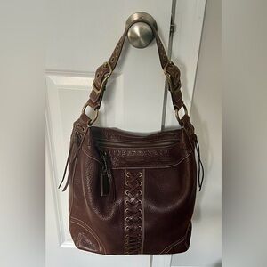 Coach Chelsea Laced Brown Pebbled Leather Duffle Shoulder Bag VINTAGE